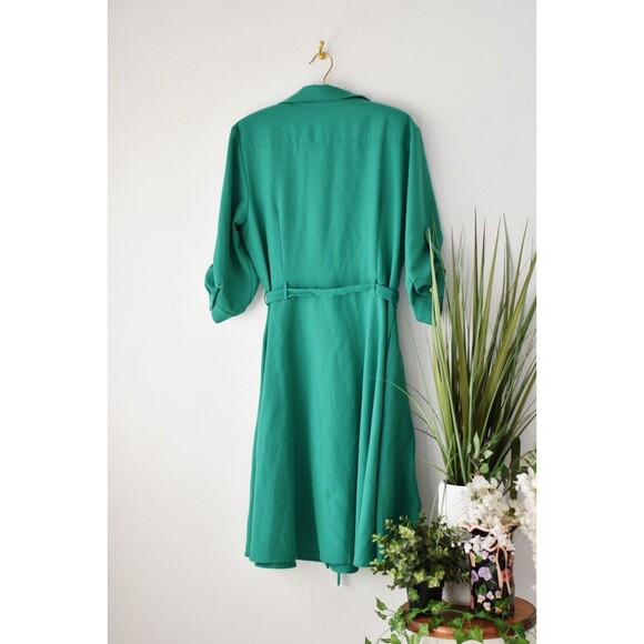 Sharagano  Shirt dress Woman's L Green A-line 3/4 Sleeve Button Classic Colorful - Picture 4 of 7